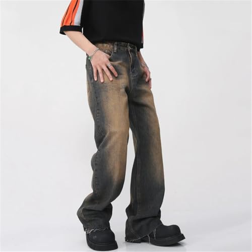 Men's Jeans Straight Gradient Color Worn-Out Streetwear Wide Leg Denim Pants4