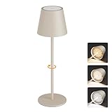 Aipsun Dimmbare led akku tischleuchte höhenverstellbar Beige 23/36.5CM, 5000mAh(5V 2A),3W 2700/4000/6000K tischleuchte kabellos,Eisenmetall,IP54 Outdoor Tischlampe für Schlafzimmer, Büro(1 Stück)