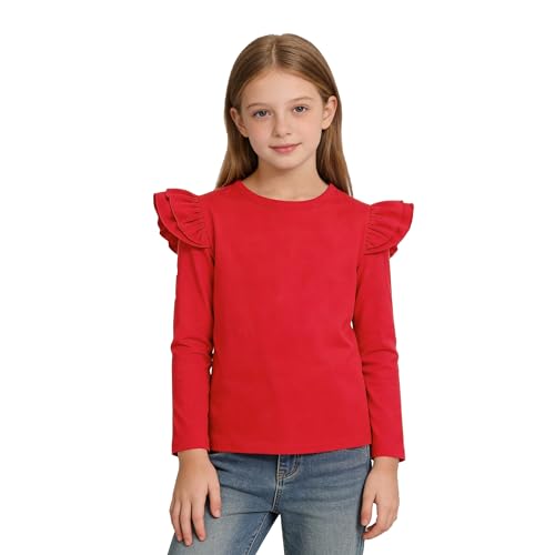 Image of Magic Park 1-14Y Toddler Ruffle T Shirt Girls Solid Color Blouse Kids Girl Short Long Sleeve Tops Casual Tee