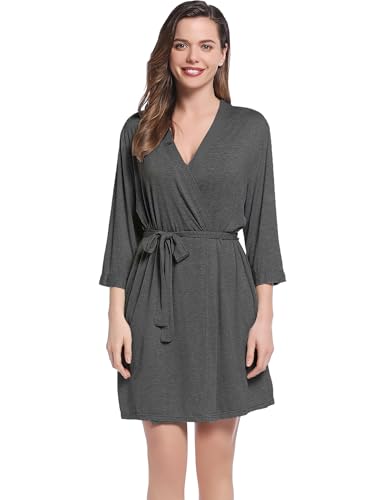 Image of Joyaria Women Bamboo Viscose Robe Super Soft Comfy Summer Cooling Short Lightweight Bathrobe with Pocket S-XXL