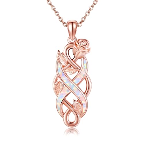 DAYLINLOVE Celtic Knot Necklace With Rose S925 Sterling Silv