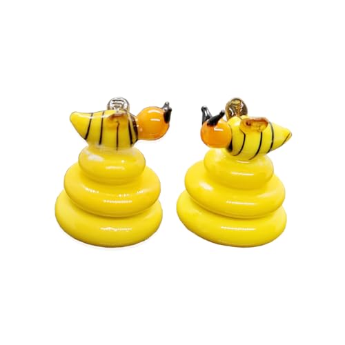 OYOYTLGX Tiny 1.1" Long Bees Figurine 2 Pack - Miniature Hand Blown Glass Bee Insect Colorful Crystal Animals Statue Decorative Collectible Figurines Décor Gifts