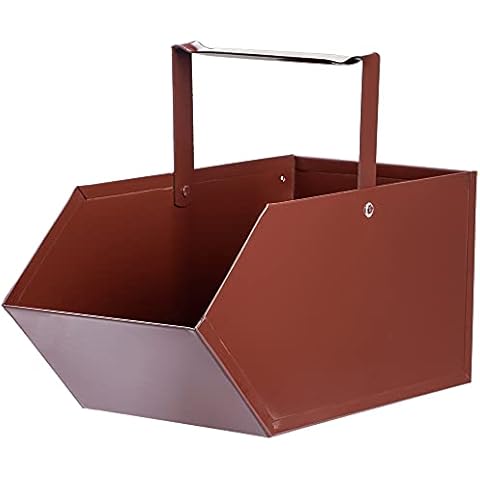 KADAX Aschebehälter aus Metall, 32 x 21 cm, Aschekasten mit bequemem Griff, Kohlenkasten, Ascheschale, Kohlenbehälter, Metallkohlenkasten (Braun) Cover