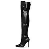 overknee stiefel für männer  Roimaash Stylish Thigh Hohe Stiefel Stiletto H?he Ferse Gotisch OverKniestiefel Nieten Pointed Toe Damen Ballroom Stiefel Heeled Motorradstiefel Black Size 38