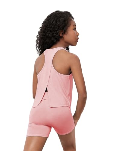 Image of BEAUDRM Girl's 2 Piece Workout Outfits Crop Top and Shorts Athletic Sets | Activewear Sets，Dance Sets，Tumbling Outfits，Hip Hop Dance Outfits，Cheer Practice Outfits for Girls