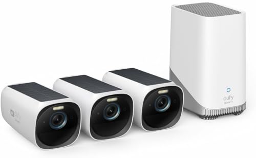 eufy Security S330 eufyCam 3, überwachungskamera aussen, 4K kabellose überwachungskamera solar 3+1 mit Gesichtserkennung K.I, Farbige Nachtsicht, Erweiterbarer Speicher 16TB, Gebührenfreie Nutzung
