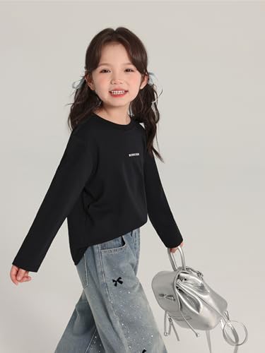 Image of 2026 Premium Girls Long Sleeve Crew Neck T-Shirt, Cotton Blend, Buding Kids Print, Casual Style