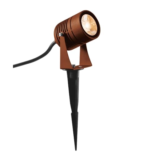SLV luminaria de estaca LED SPIKE/lámpara de exterior para iluminar el jardín, la terraza, proyector de exterior/IP55 3000K 6 W 400lm óxido 40 grados (1002203)