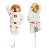 OSOLADY Ganchos Adhesivos de Pared Forma de Astronauta para Colgar Abrigos, Superficie Lisa sin Rebabas, Material Resina Sintética, 2 Piezas para Dormitorio o Estudio