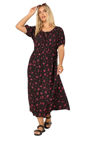 Yours Curve Ditsy Floral Tie Neck Maxi Dress - Women's - Plus Size Curve Black