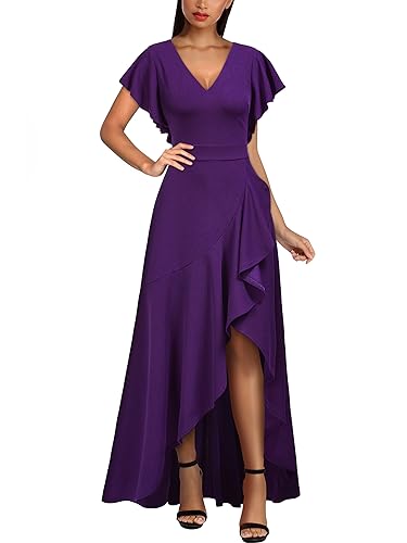 Image of Miusol Women's Formal V Neck Ruffle Split Evening Party Long Dress