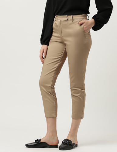 Image of Marks and Spencer Womens Cotton Mix Plain Slim Fit Trousers T59 5757K 16 REG Coffee