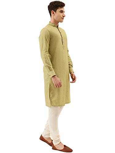 Image of Manyavar Men's Solid Plain Knee Long Full Sleeves Kurta and Churidar Set (2pcs)