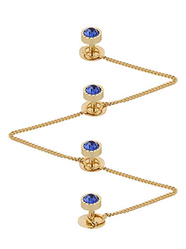 Brass Kurta Buttons with Blue Diamond Crystal and Chain with Box for Men and Women TSSPKURTA1969
