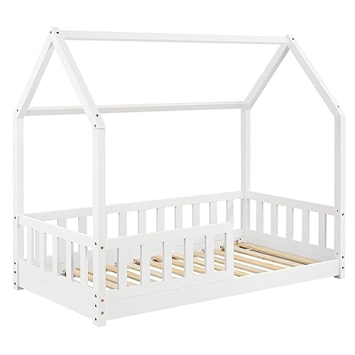 WEB2O Letto capanna per bambini in legno naturale 90 x 190 cm (Letto Bianco)