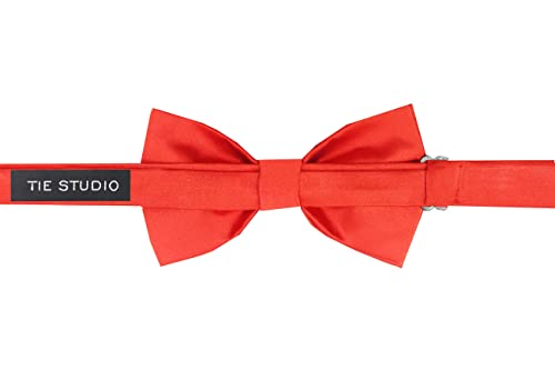 Image of Tie Studio Mens Formal Solid Bow tie | Satin | Microfiber | Standard Size | Premium fabric | Superior Clip Hold | Packaging - Box | Colour - Black Bow Tie (Set of 1)