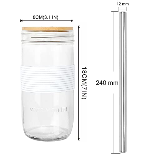 Mason Drinking Jar Tumbler Glass Cups Bamboo With Lids Metal Straws Mason Jar Iced Coffee Cups Wide Mouth Beer Glasses Smoothie 24 Oz Drinking Juice Bottles Boba Cup Smoothie Cup Tea Cup #TOP1