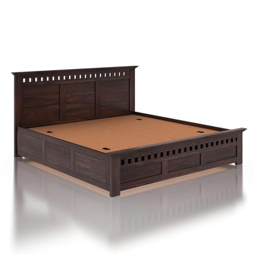 Image of TG Furniture Sheesham Wood King Size Bed with Storage | Wooden Double Bed with Box Storage for Bedroom & Hotel | Platform Cot Bed Palang | 78 X 72 | Walnut Finish