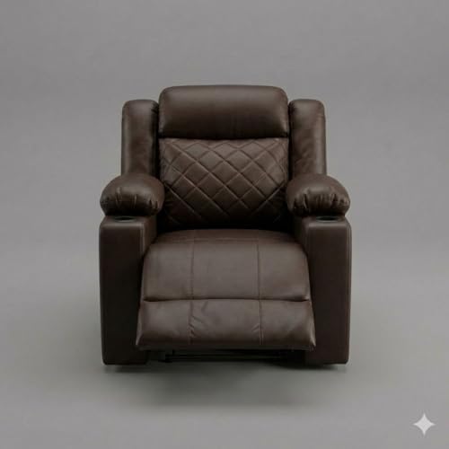 Image of Amazon Brand - Solimo Cosmo | Single Seater Sofa Recliner | Manual Recliner (Leatherette Brown) | 1 Year Warranty
