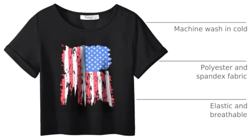 Image of Arshiner Girls July 4th American Flag T Shirts Crop Top Short Sleeve Shirt Tee