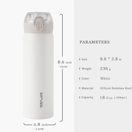 17Oz White Insulated Water Bottle Without Straw, Stainless Steel Vacuum Bottle Keep Cold/Hot 12 Hours, Leakproof Tea Strainer(Removable), Suit Office School Gym Travel Etc, Simita #TOP4