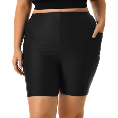 HODOSPORTS Plus Size Women's Swim Shorts with Pockets UPF50+ High Waisted Board Shorts Tummy Control Swimsuit Bottoms 1X-6X