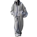 [YJSO] レディース スウェット 上下セット XL ジャージ セットアップ 裏起毛 パーカー グレー裏ボア ロングパンツ スポーツウェア アウトドア 運動着 普段着 部屋着 お出かけ 登山 2点セット ゆったり おしゃれ 厚手 秋冬 大きいサイズ