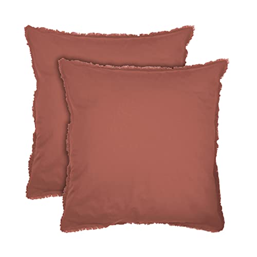 MATT & ROSE Juego de 2 fundas de almohada de 65 x 65 cm con flecos de algodón lavado, 100% algodón lavado, terracota | Oeko-TEX