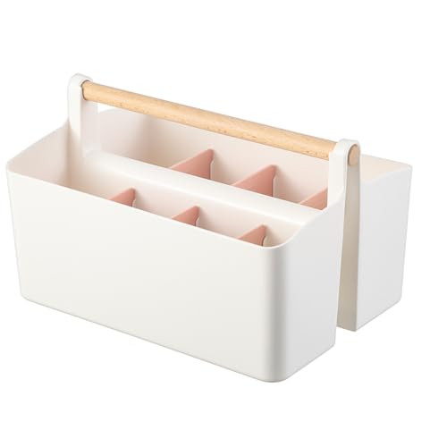 SHIHEER 収納バスケット ハンドル付き 仕切り 収納かご 収納用品 収納グッズ 収納ボックス 机 横 小物入れ 小物整理 整理整頓 卓上収納 ペン立て コンパクト 省スペース マルチ収納 実用的 シンプル 持ち手付き 北欧風 おしゃれ FEG02