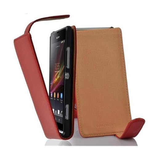 cadorabo Coque pour Sony Xperia SP en Rouge Cerise - Housse Protection en Style Flip en Similicuir Structuré - Etui Poche Folio Case Cover