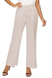 LNX Linen Pants for Women High Waisted Wide Leg Drawstring Casual Loose Pants with Pockets Beige
