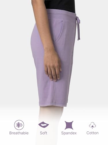 Image of Enamor Mid Rise Knee Length Drawstring Closure City Shorts for Women - Slim Fit, Soft and Breathable Cotton - E044