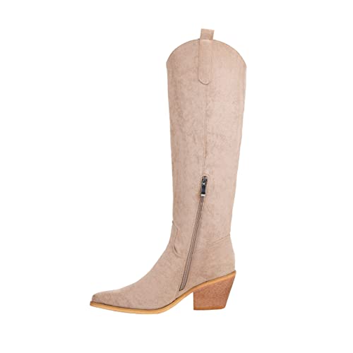 Reitoye Women's Western Boot Snip Toe Cowgirl Chunky Heel Knee High Classic Cowboy Boots Us 9 #TOP5