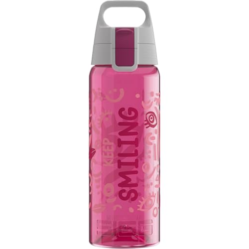 Sigg - Tritan Trinkflasche - Total Color ONE Keep Smiling - Für Kohlensäurehaltige Getränke Geeignet - Spülmaschinenfest - Auslaufsicher - Leicht - BPA-frei - Berry - 0.6L