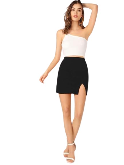 Split Mini Skirt Ladies Pencil Stretchy Split Skirt Short Elastic Mini Skirt-image-30