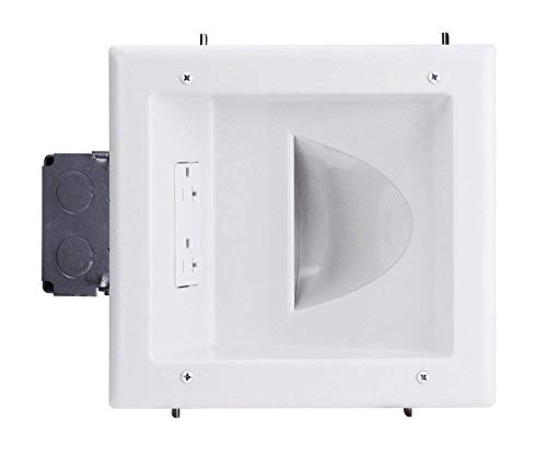 DATA COMM Electronics 45-0032-WH Commercial Grade Recessed AV/HDMI Cable Conceal Plate, 20 Amp Dual Power Receptacle, White – Low Profile, Large Cable Pass-Through, Secure Drywall Mounting