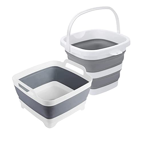 Image of MontNorth Collapsible Basin Bucket,9L Collapsible Dishpan with Drain Plug for Kitchen Sink,5L Portable Foldable Small Plastic Water Supplies for Outdoor Garden Camping Fishing Car Wash(Sets of 2)