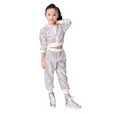 Girls Sequins Jackets Set 2 Piece Breathable Zip up Glitter Cropped Coats Pants Outfits Ribbed (White, 18-24 Months)