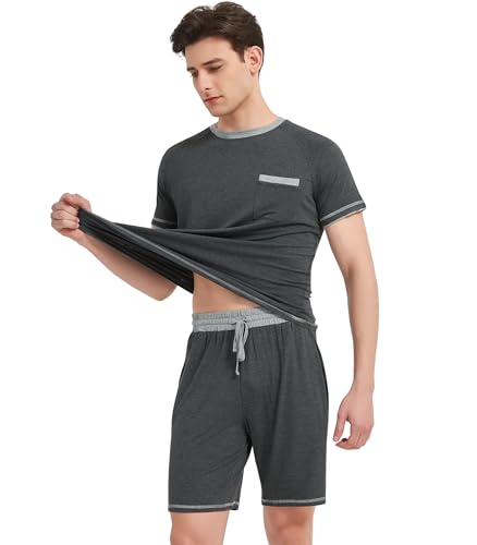 Image of NACHILA Men's Bamboo Viscose Pajamas Set Raglan Short Sleeve Shorts Pjs