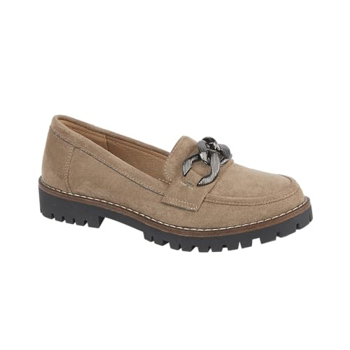 Shoes By Emma Ladies Loafer with Chunky Chain Trim Sizes 4-8 (Mink, UK Footwear Size System, Adult, Women, Numeric, Medium, 6)