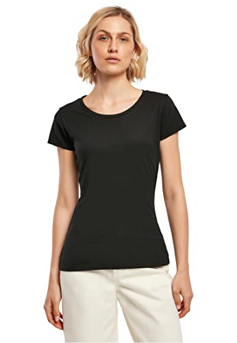 Build Your Brand Damen Basic Tee – Figurbetontes Baumwoll T-Shirt mit Rundhalsausschnitt & kurzen Ärmeln, ideal für Alltag, Freizeit & Veredelung,Schwarz,S