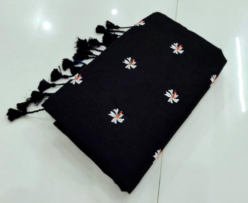 Image of Women's Floral Embroidered Handloom Pure Cotton Saree