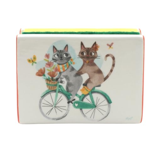 Porte Éponge en céramique décoré - Collection Chats sur Tandem - 12 x 9 cm