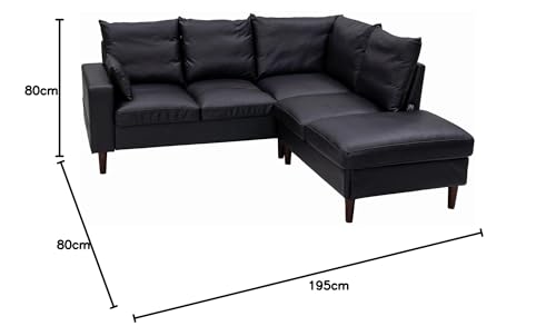 Panana 3 seater and 2 Seater Sofa with Ottoman Stool Set, Corner Sofa in Black Leathaire Fabric For Lving Room (1, Track Arm - Black Leather-like Fabric, 2 Seater with Footstool) 2 Panana 3 seater and 2 Seater Sofa with Ottoman Stool Set, Corner Sofa in Black Leathaire Fabric For Lving Room (1, Track Arm - Black Leather-like Fabric, 2 Seater with Footstool) - Image 2