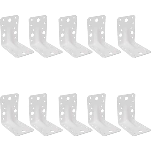 Set 10 Piastre Angolari Nervati per travi-Squadretta di Giunzione Angolare-Staffa Supporto travi-Piastra di Fissaggio ad Angolo per Porticati,Pergolati e Gazebo(Verniciata Bianca, 40 x 45 x 45 mm)