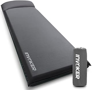 Self Inflating Memory Foam Camping Sleeping Mat - Pad with Built in Pillow, 3inch UltraThick Air Mattress Inflatable Durable Fast Inflating in 25s Comfortable for Tent Backpacking Travel Hiking