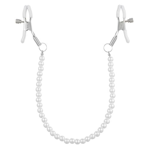 Pearl Nipple Clamp Stainless Steel Adjustable Nipple Clips Non Piercing Nipple Jewelry, Body Chain for Women Body Jewelry with Chain Necklace Fake Nipple Piercing Rave Accessories