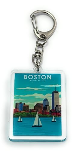 FizzyButton Gifts Boston Massachusetts Travel Keyring Key Ring with Acrylic Charm