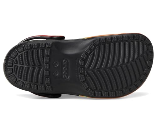 Image of Crocs Unisex Classic Clogs with Patterns and Graphics (Little Kid /Big Kid) Black /Multi Flames 6 Medium