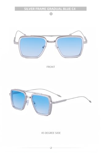 Square Metal Sunglasses, Unisex, Black Frame with Grey Lenses, 67mm Width2